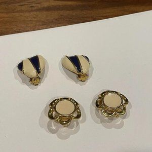 Lot Of 2 Clip-on Clip On Earrings Gold Tone / Cream Both Signed JS